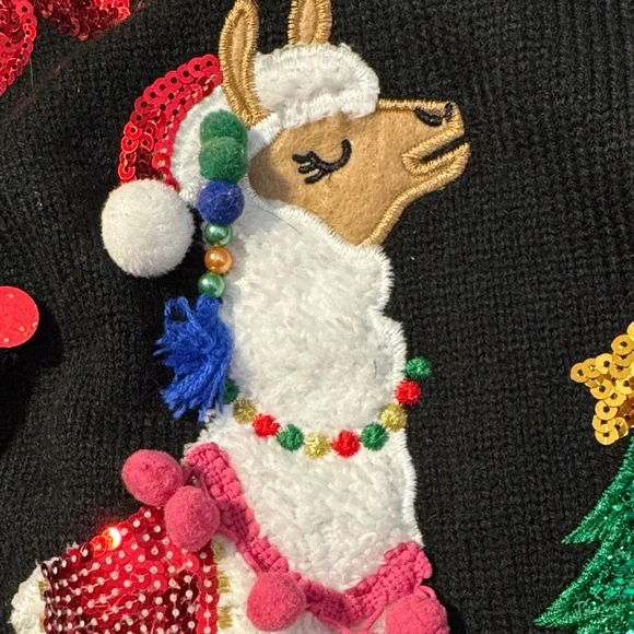 Holiday Time Llama Sweater - Black, Green, Red, White - Picture 5 of 8